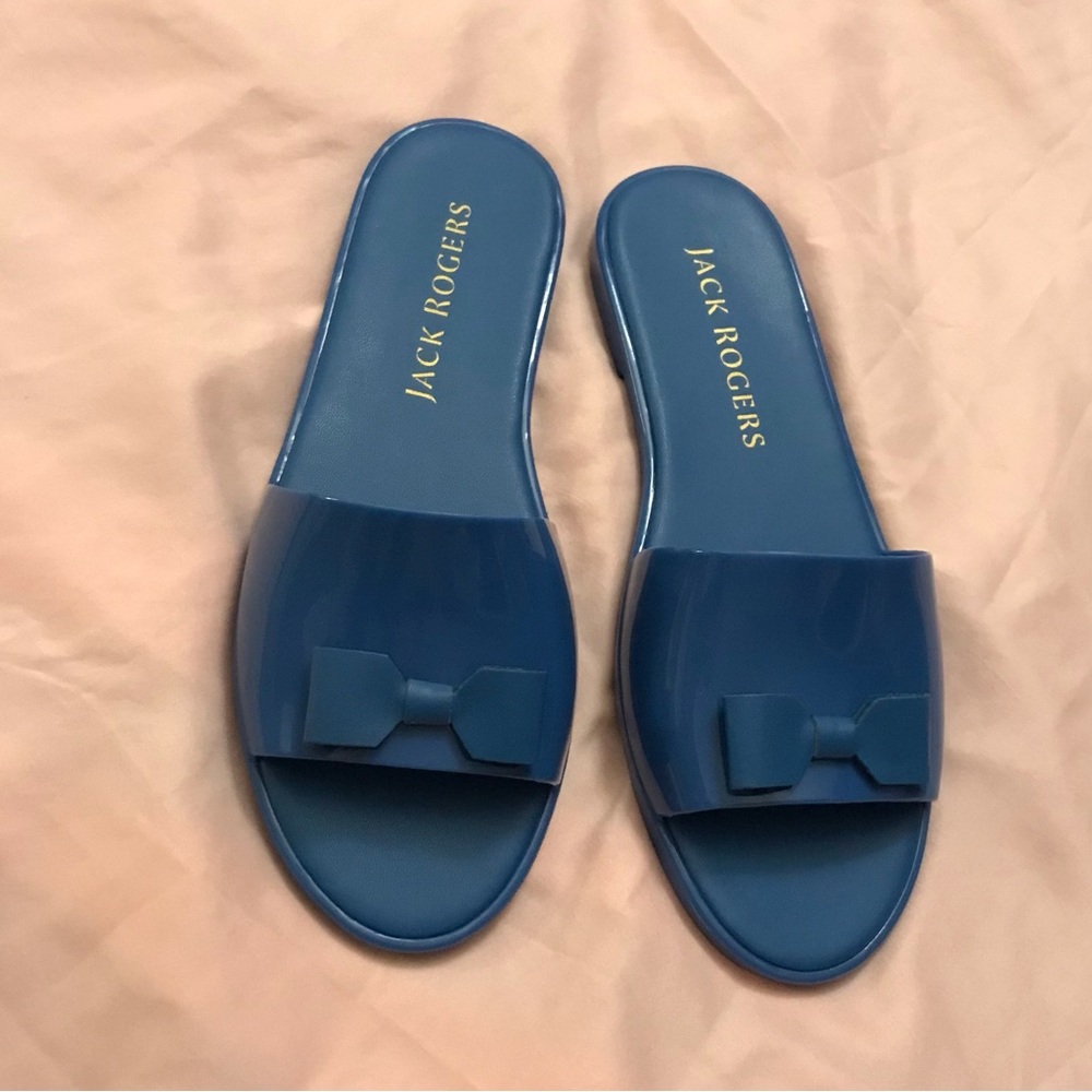 5/30% off - Leather Jack Rogers Blue sandals slides with bow shoes size 8